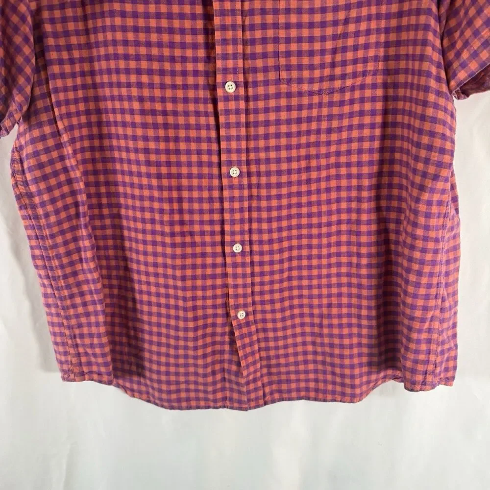 Banana Republic Linen Blend Button Down Shirt Men's XL Purple Orange Short Slv